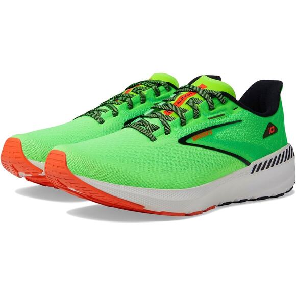 Brooks Launch 10 Men’s Running Shoes Green Gecko/Red Orange/White - Picture 1 of 7